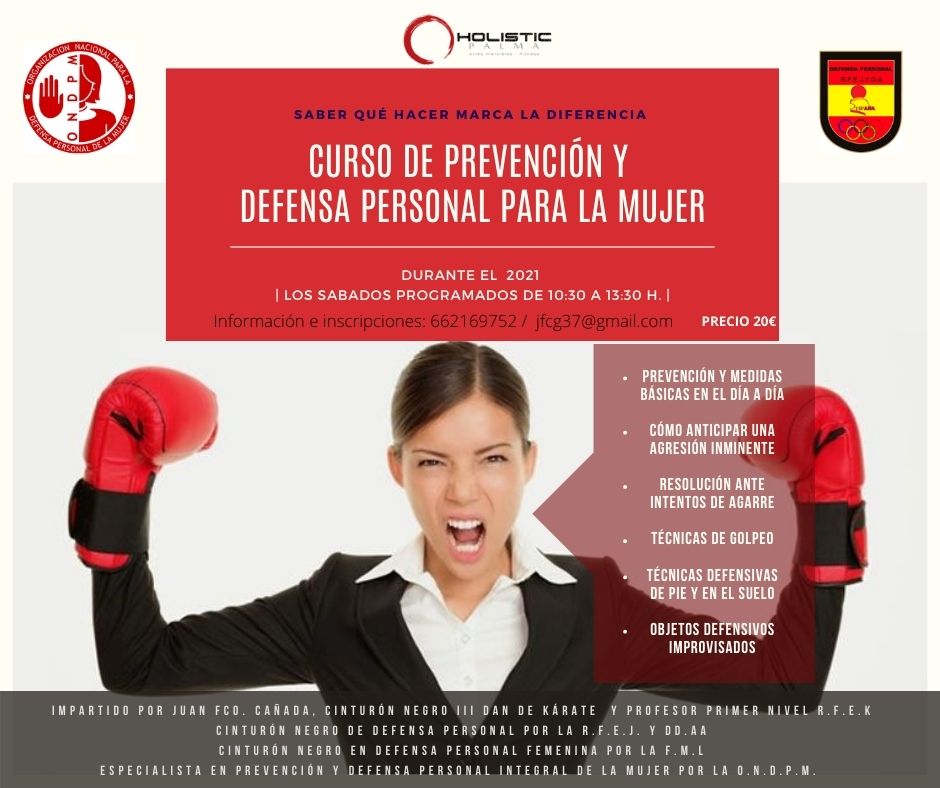 Imagen del curso de defensa personal mujer a partir de enero 2021. Defensa con armas: Nunchakus, Sais, Boo y Tonfas son las armas del kobudo un arte marcial japonés